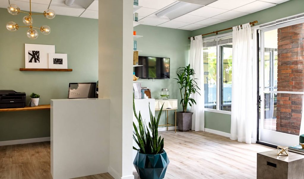 The reception area at ShanthiMD Dermatology in Los Angeles