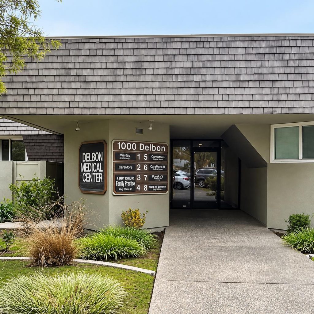 The entrance to Golden State Dermatology's Turlock office at 1000 Delbon Avenue